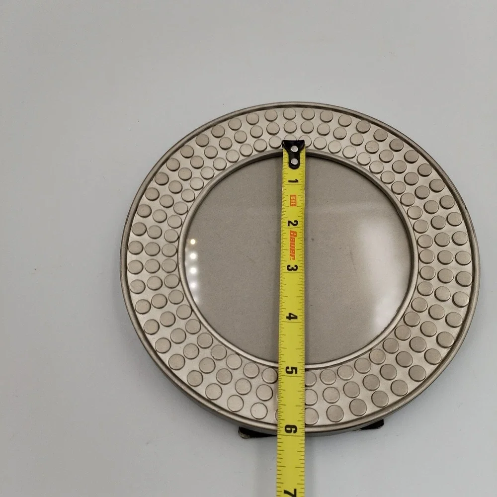 Vintage 1998 HB Group Round Pewter Tone Picture Frame Studded Bubble Texture 7.5
